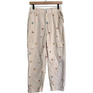 PacSun Corduroy Elastic Waist Cargo Pants Embroidered Butterflies M